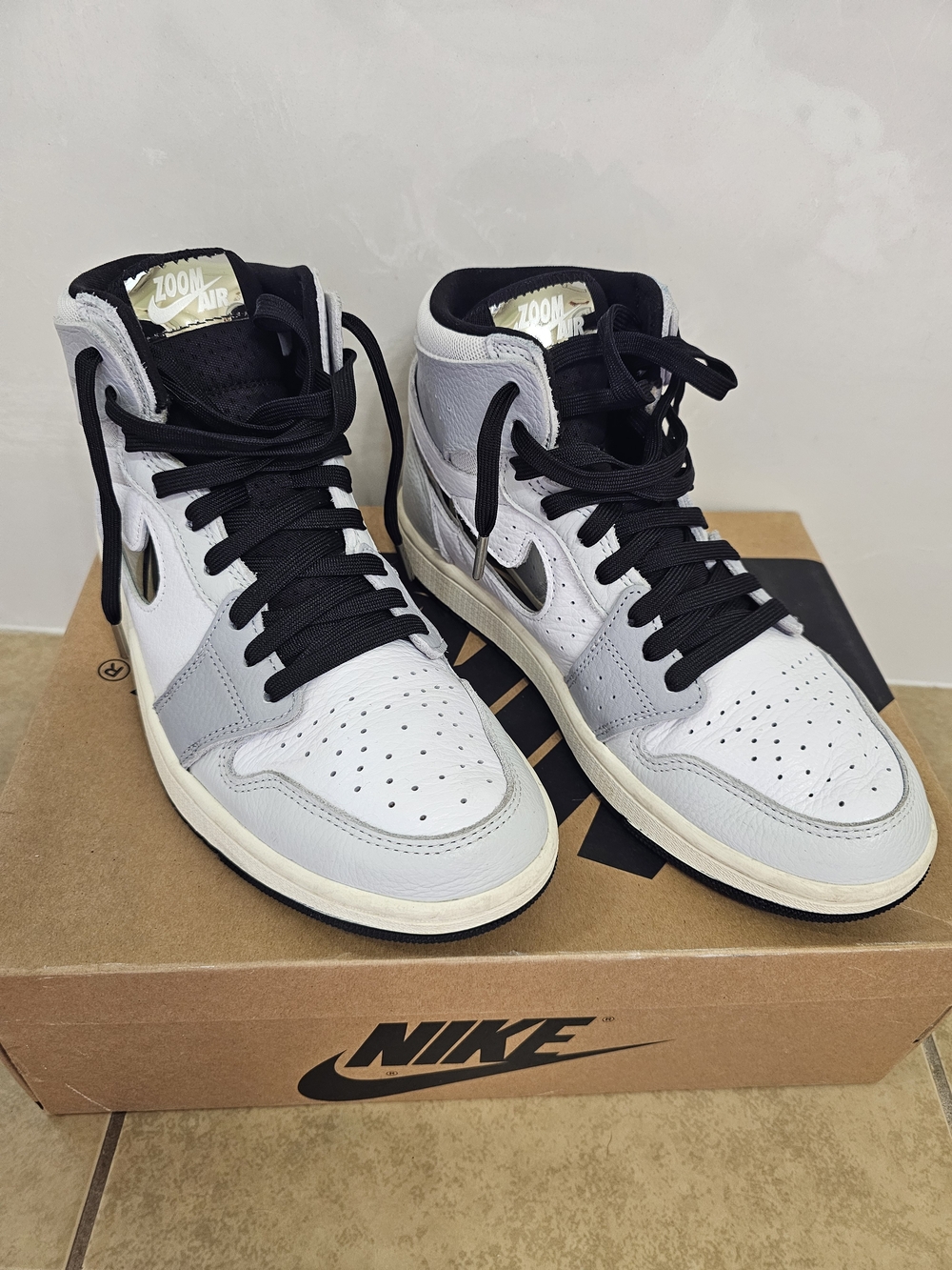 Nike Air Jordan 1 Air Comfort 2 Sneakers in White, Gray, Silver and Black